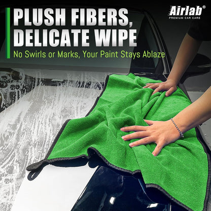 Airlab Microfiber Towels for Cars Wash Drying Thick Plush Cleaning Cloth Auto Detailing Super Absorbent for Interior & Exterior Lint Free, Streak Free, 16" X 16", 800 GSM, Pack of 4