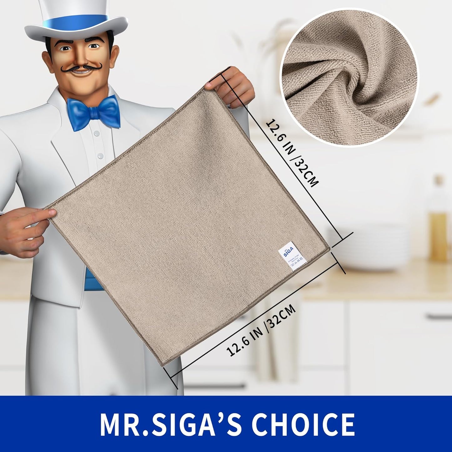 MR.SIGA Microfiber Cleaning Cloth, All-Purpose Microfiber Towels, Streak Free Cleaning Rags, Pack of 12, Grey, Size 32 x 32 cm(12.6 x 12.6 inch)