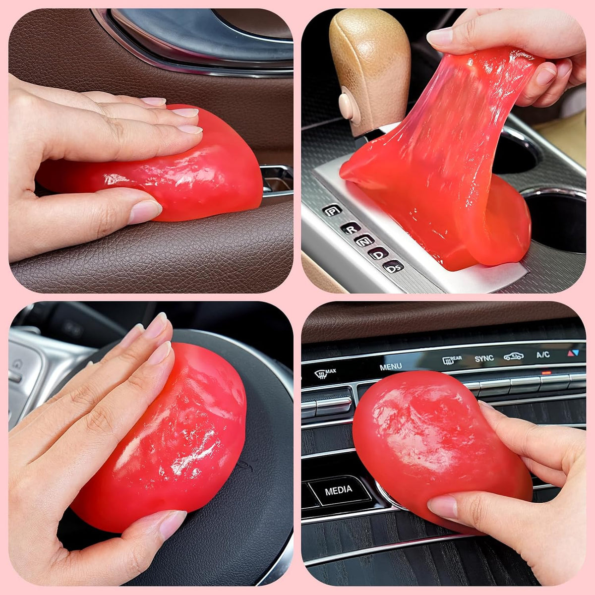 TeSabMi Car Cleaning Gel Car Cleaning Putty Car Putty Car Interior Cleaner Car Slime Car Detailing Kit Car Accessories Gifts for Dad Men Him Women Stocking Stuffers Pink