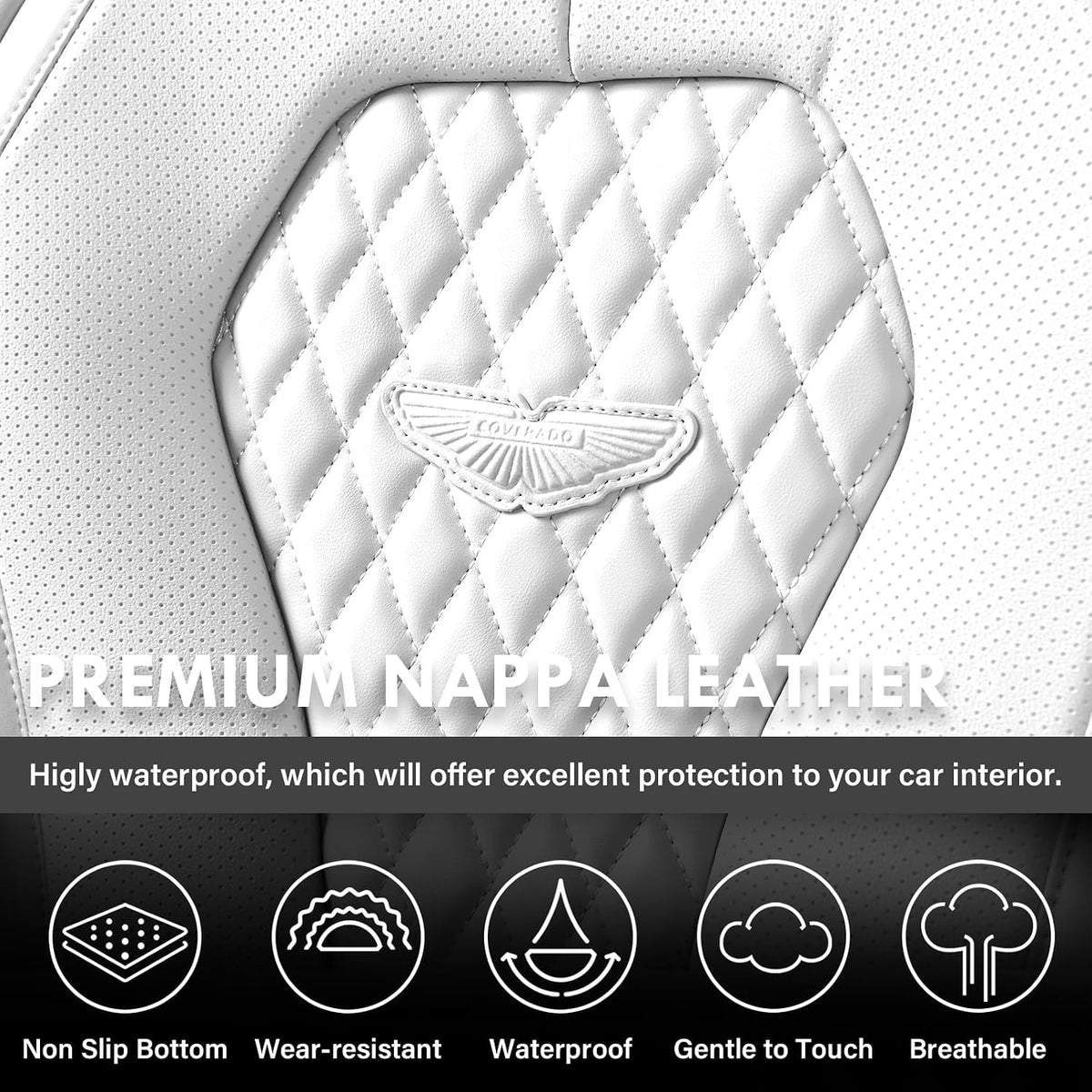 Coverado Seat Covers, Car Seat Covers Full Set, Black Car Seat Cover, Car Seat Covers Front Seats Back Seat Cover, Waterproof Car Seat Cushion, Leather Seat Covers Seat Protector Fit for Most Cars