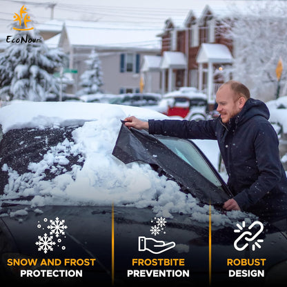 EcoNour Windshield Cover for Ice and Snow - Universal Fit for Car, SUV, Truck, Heavy Duty 600D Oxford Fabric Frost Protector for Ice & Sleet, Includes Anti-Theft Straps, Medium (69"x42")
