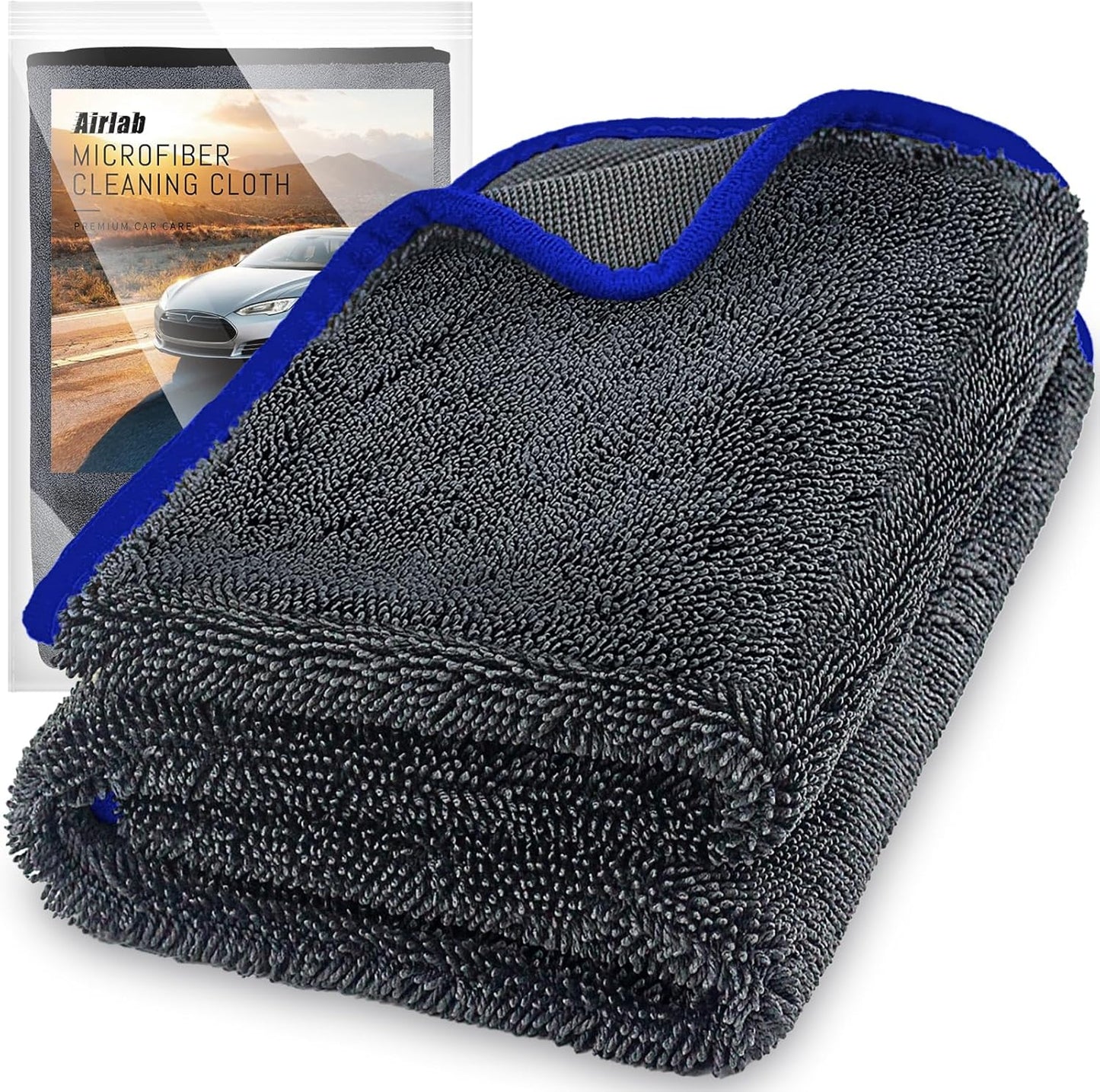 Airlab Microfiber Towels for Cars Wash Drying Thick Plush Cleaning Cloth Auto Detailing Super Absorbent for Interior & Exterior Lint Free, Streak Free, 16" X 16", 800 GSM, Pack of 4