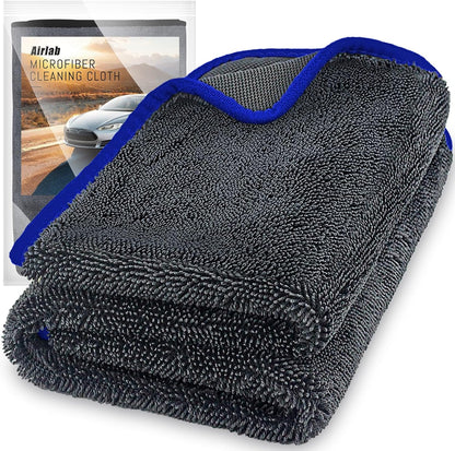 Airlab Microfiber Towels for Cars Wash Drying Thick Plush Cleaning Cloth Auto Detailing Super Absorbent for Interior & Exterior Lint Free, Streak Free, 16" X 16", 800 GSM, Pack of 4