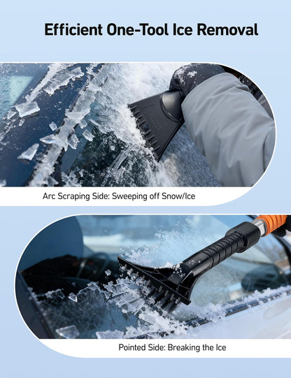AstroAI 47.2" Ice Scrapers for Car Windshield and Extendable Snow Brush with Foam Grip and 360° Pivoting Brush Head for Auto Car Truck and SUV(Orange)