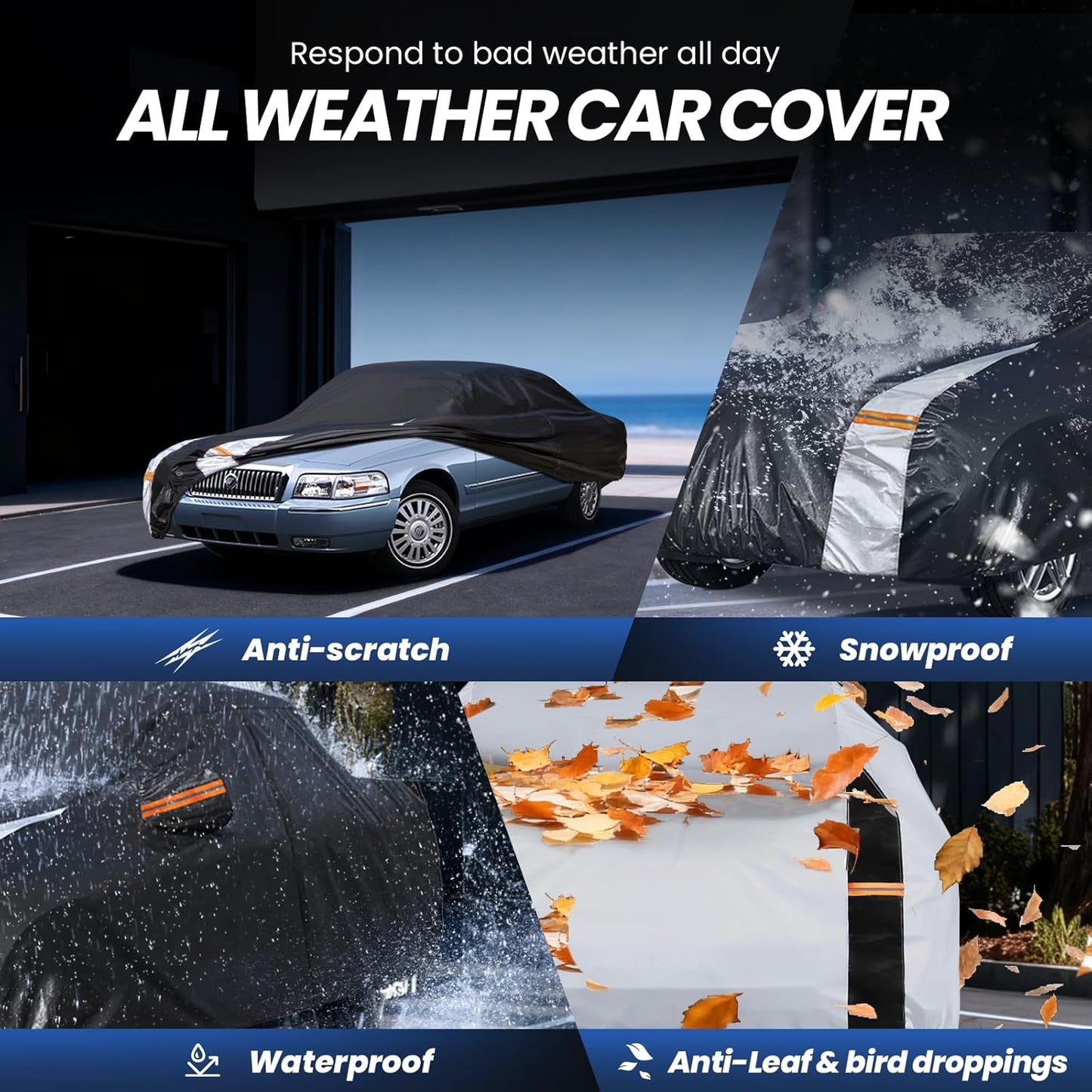 Large SUV Car Cover for Chevy Suburban 100% Waterproof All Weather, Heavy Duty Outdoor Full Exterior Covers Rain Sun Wind UV Protection. - Colors B