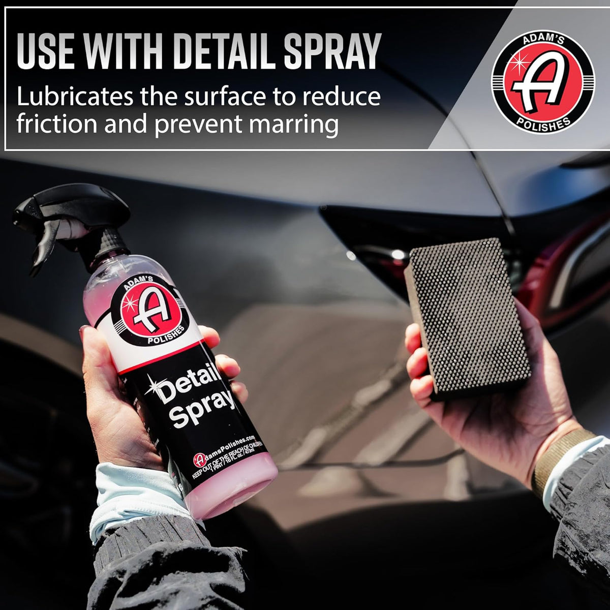 Adam's Polishes Detail Spray & Clay Block Kit- Reusable Hybrid Clay Bar Sponge that Removes Embedded Residues Like Brake Dust, Paint Overspray, & Industrial Fallout from Your Car, Truck, Van, or RV