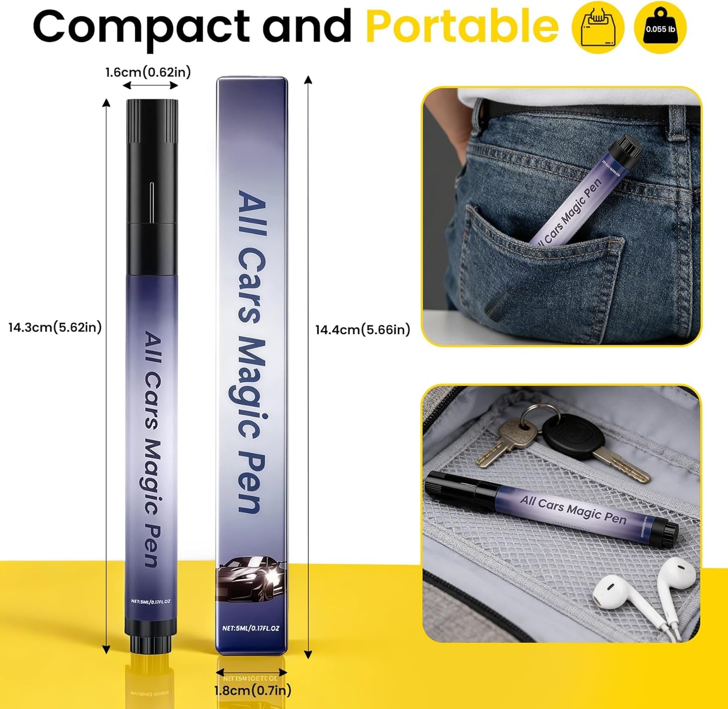 Car Scratch Remover Pen, Magic Car Scratch Removal Pen for All Car Colors, Scratch Repair Pen, Easy DIY Paint Repair Kit, Quick Fix for Wear Swirl Marks And Scuffs, 2PCS