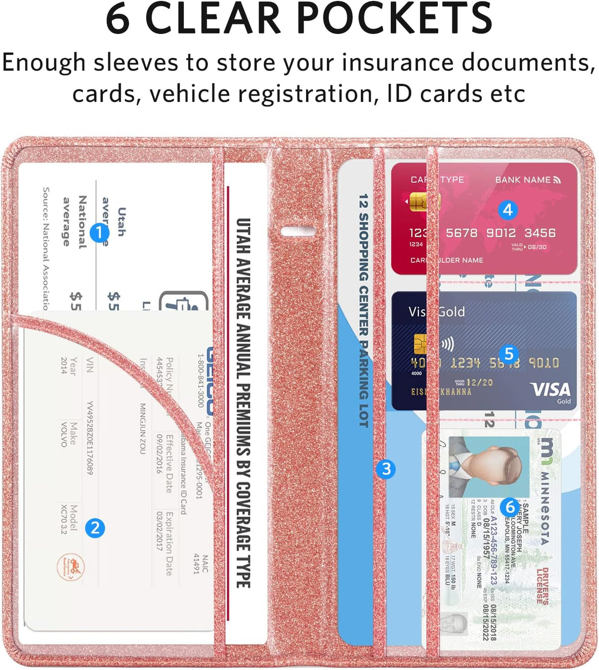 CoBak Car Registration and Insurance Holder - Vehicle Glove Box Car Organizer,Auto Truck Comparment Accessories Case with Magnetic Closure for Driver License,Cards - Colors B