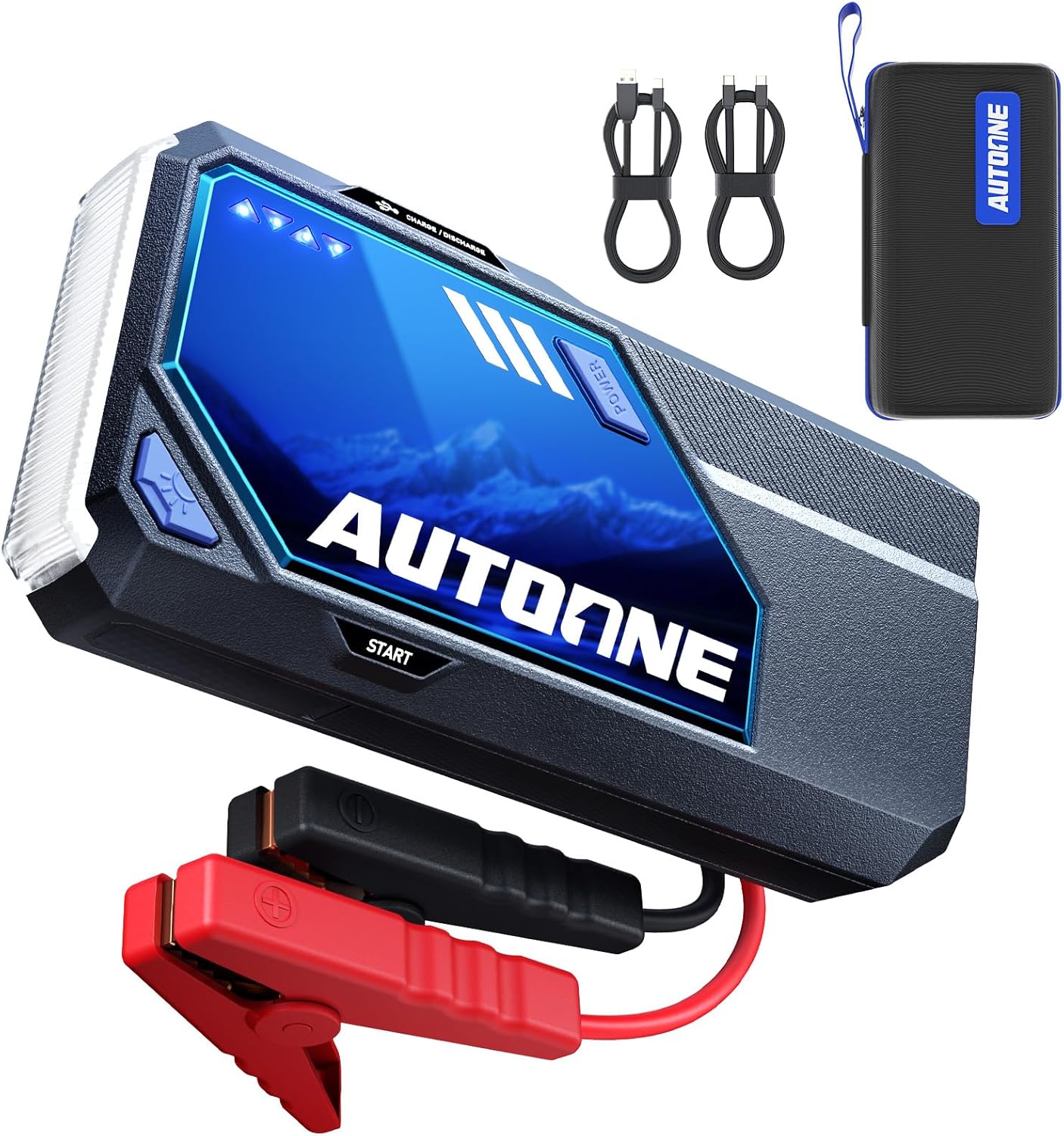 AUTOONE 6000A Car Battery Jump Starter Up to All Gas & 12L Diesel Engine, Car Battery Jumper Starter Portable 12V Jump Box with USB Output, Storage Case, LED Flashlight