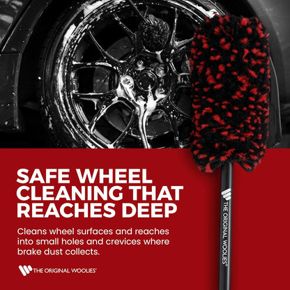 Wheel Woolies Car Detailing Brush - 18” No-Scratch Car Wheel Brush with Anti-Slip Grip Handle | Clean Wheels, Rims, Small Slots, & Brake Dust Crevices | Made in USA