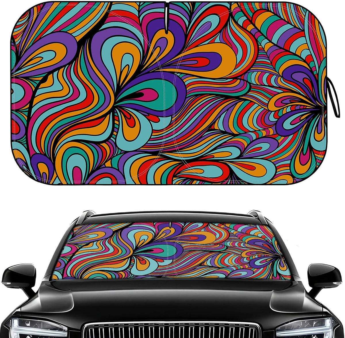 Windshield Sun Shade - Car Sun Shade Windshield, Reflector Sunshade Offers Ultimate Protection for Car Interior, Foldable Front Window Fit for Hatchback, Truck, SUV, MPV