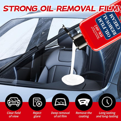 Auto Glass Cleaner & Oil Film Remover - Removes Water Spots, Rain Marks, Anti-Fog Spray for Windshield, Windows, Mirrors. Streak-Free Kit with Sponge, Restores Clarity on Tinted/Home Glass (5.2oz)