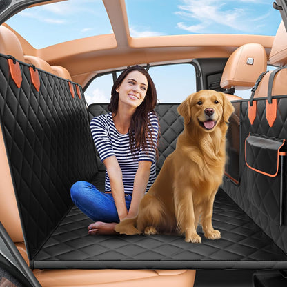 IJVAE Dog Seat Cover for Back Seat, Hard Bottom Back Seat Extender Holds 500 lbs, Waterproof & Nonslip Car Hammock for Large Pets, Comfortable Travel Seat Protector for SUV and Sedan