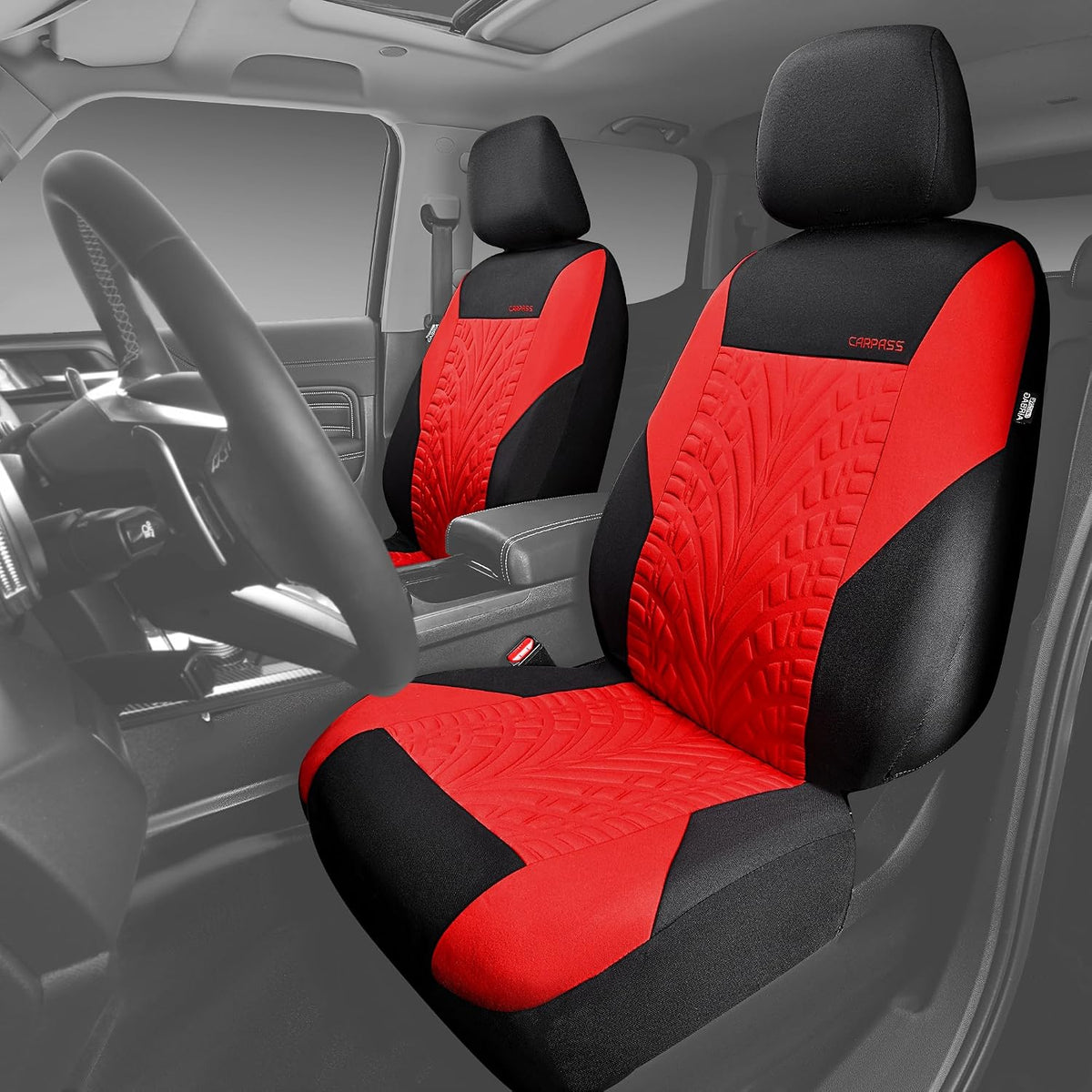 CAR PASS Car Seat Covers Full Sets, Front & Split Rear Bench for Car, 3D Tyre Embossed Automotive Interior Covers, Airbag Compatible, Quick Setup Universal Fit Seat Covers for Car, SUV(Charcoal)