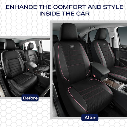 Skechers Air-Cooled Memory Foam Seat Covers,Mesh Thick Car Seat Covers,Piping Leather Car Seat Covers Front Seats,Airbag Compatible,Automotive Comfort Universal FitMost Cars,Vans,Truck,SUV,Black