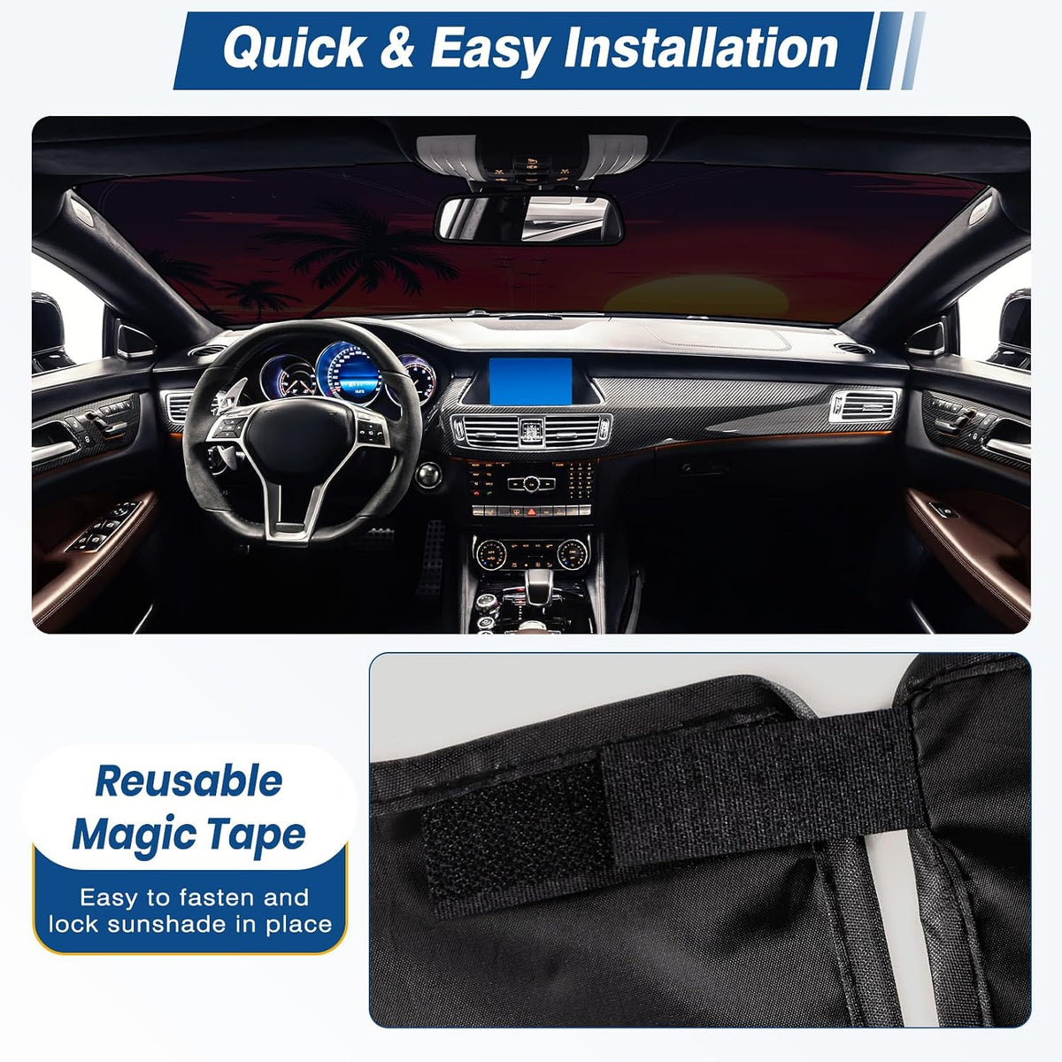 Car Windshield Sun Shade, Foldable Front Window Sunshade Blocks UV Rays, Keep Car Interior Cool, Universal Fit for Hatchback, Truck, SUV, MPV