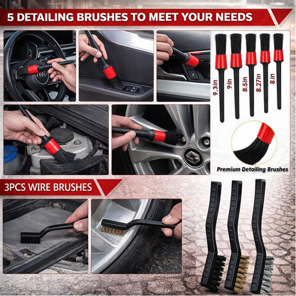 56Pcs Car Wash Cleaning Kit with Foam Gun, Car Wash Brush with Long Handle, Car Detailing Kit, Car Wheel Brush for Car Cleaning Supplies, Adjustable Hose Wash Sprayer-Quick Connector to Any Hose