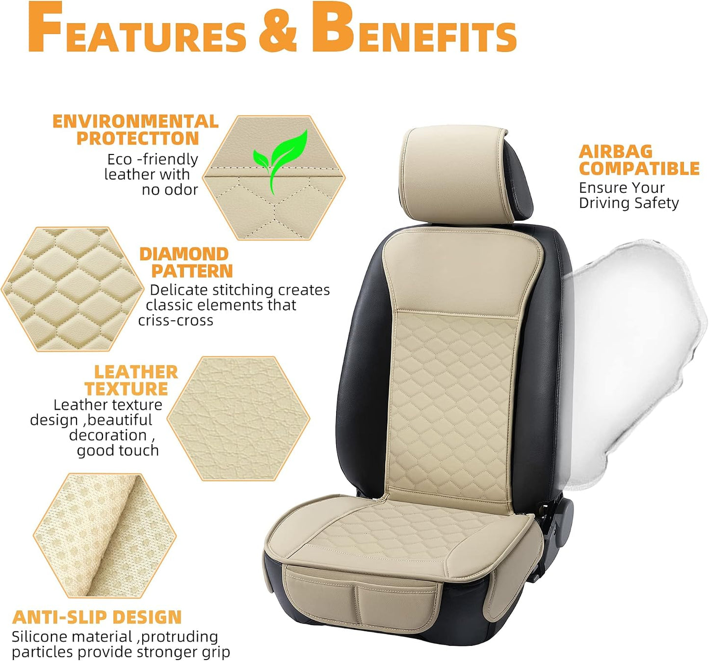 Elantrip 2PCs Front Car Seat Covers Leather Water Proof Seat Protector Universal fit for Most Cars SUVs and Trucks Black