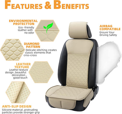 Elantrip 2PCs Front Car Seat Covers Leather Water Proof Seat Protector Universal fit for Most Cars SUVs and Trucks Black