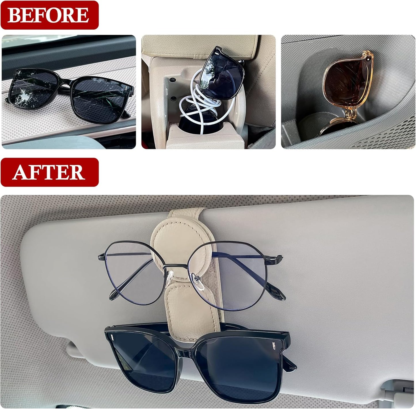 KIWEN Sunglasses Holder for Car Visor, Magnetic Leather Sunglass Eyeglass Hanger Clip for Car Sun Visor Accessories (1, Black)