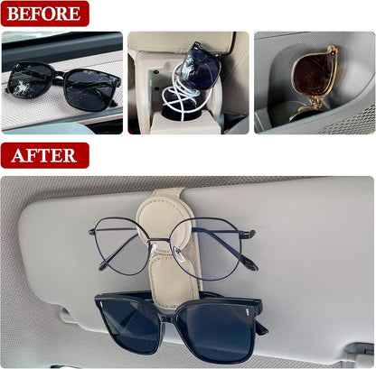 KIWEN Sunglasses Holder for Car Visor, Magnetic Leather Sunglass Eyeglass Hanger Clip for Car Sun Visor Accessories (1, Black)