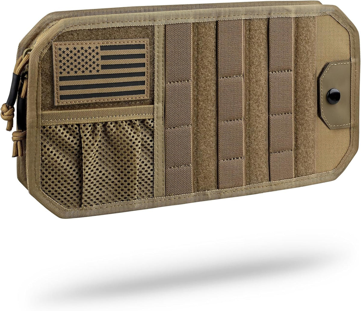 WYNEX Molle Car Sun Visor Organizer, Car Accessories with Zip Storage Pouch & Glasses Holder, Semi-Rigid Molle Panel with Patch for Tactical Gears, Fits Most Cars, Trucks, Pickups, Patrols