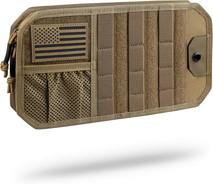 WYNEX Molle Car Sun Visor Organizer, Car Accessories with Zip Storage Pouch & Glasses Holder, Semi-Rigid Molle Panel with Patch for Tactical Gears, Fits Most Cars, Trucks, Pickups, Patrols