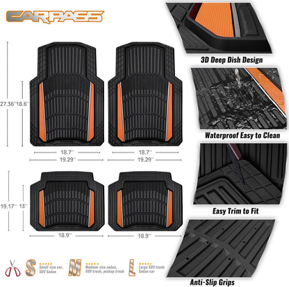 CAR PASS Heavy Duty Rubber Car Floor Mats, Deep Waterproof Car Floor Mats All Weather, Aluminum Film Floor Mats for Cars Non-Slip Universal Trim to Fit for SUVs Trucks Sedans Vans, Black Grey Metallic