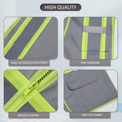 High Visibility Reflective Safety Vest with Zipper and Pockets Orange,M
