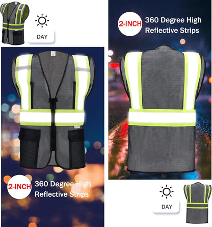 High Visibility Reflective Safety Vest with Zipper and Pockets Orange,M