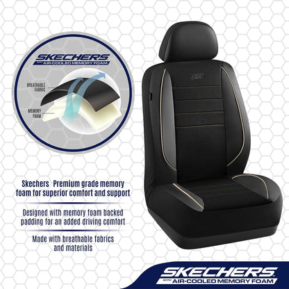 Skechers Air-Cooled Memory Foam Seat Covers,Mesh Thick Car Seat Covers,Piping Leather Car Seat Covers Front Seats,Airbag Compatible,Automotive Comfort Universal FitMost Cars,Vans,Truck,SUV,Black