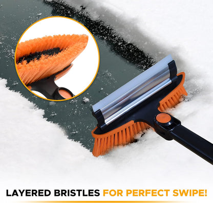 Autovir 27" Snow Brush and Ice Scrapers for Car Windshield (1 Pack), Window Ice and Snow Scraper with Ergonomic Foam Grip, Snow Windshield Scraper with Aluminum Body, Winter Car Accessories (Green)