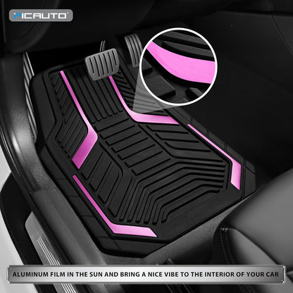 PIC AUTO Heavy Duty Rubber Floor Mats, Purple Aluminum Film Car Mats Set, Front and Rear Car Mats with Anti-Slip Backing, All Weather Protection, Trim-to-Fit for Automotive SUV, Sedan, Van