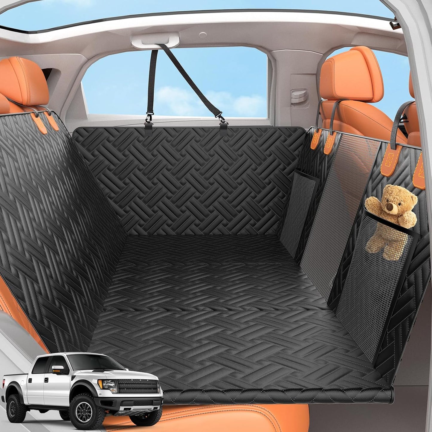 Back Seat Extender for Dogs,Hard Bottom Car Seat Cover for Dogs with Mesh Window,Waterproof Backseat Pet Cover Hard Bottom-Dog Car Seat Cover for Back Seat Dog Hammock for Car/SUV