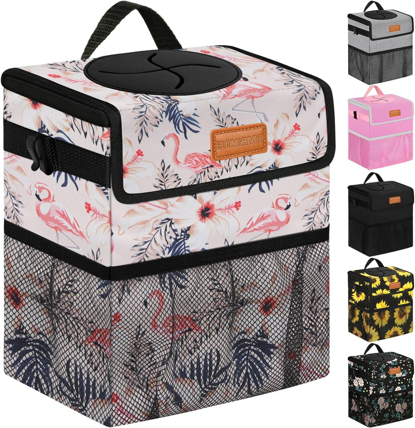 ELONGRIVER Car Trash Can Bin for Back Seat Leak Proof, Cute Car Trash Bag Hanging, Vehicle Trash Can for SUV Truck Van, Automotive Garbage Cans Front Seat Black