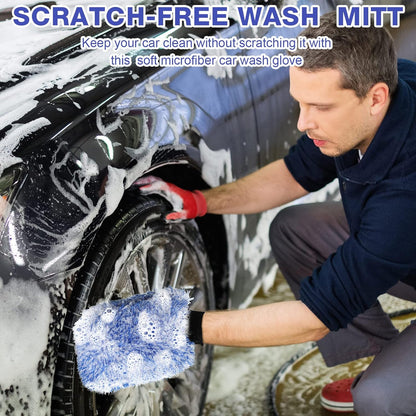 Riakrum 12 Pcs Microfiber Car Wash Mitts, Scratch Free Ultra Absorbent Car Sponge Glove Cleaner Wash Mitts for Car Wheel Trucks Home Cleaning (Black and White,Blue and White)
