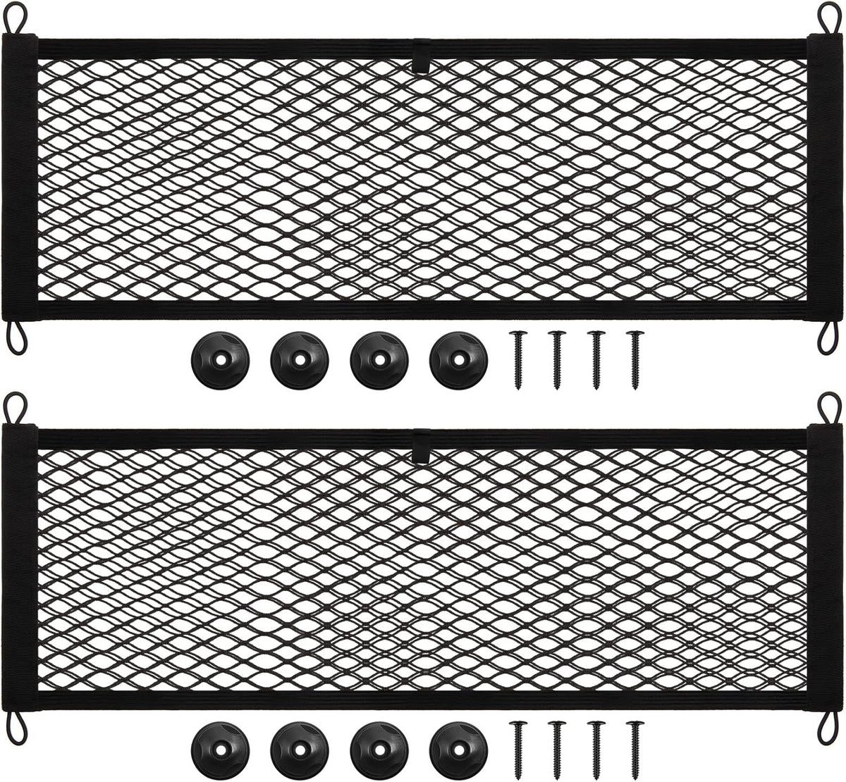 Frienda 2 Pieces Stretchable Small Cargo Net Pocket Storage Mesh Net Elastic Automotive Storage Pouch with 8 Pieces Mounting Screws and Hooks for Truck Car SUV Boats(21 x 9.8 Inches)