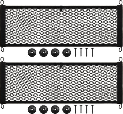 Frienda 2 Pieces Stretchable Small Cargo Net Pocket Storage Mesh Net Elastic Automotive Storage Pouch with 8 Pieces Mounting Screws and Hooks for Truck Car SUV Boats(21 x 9.8 Inches)