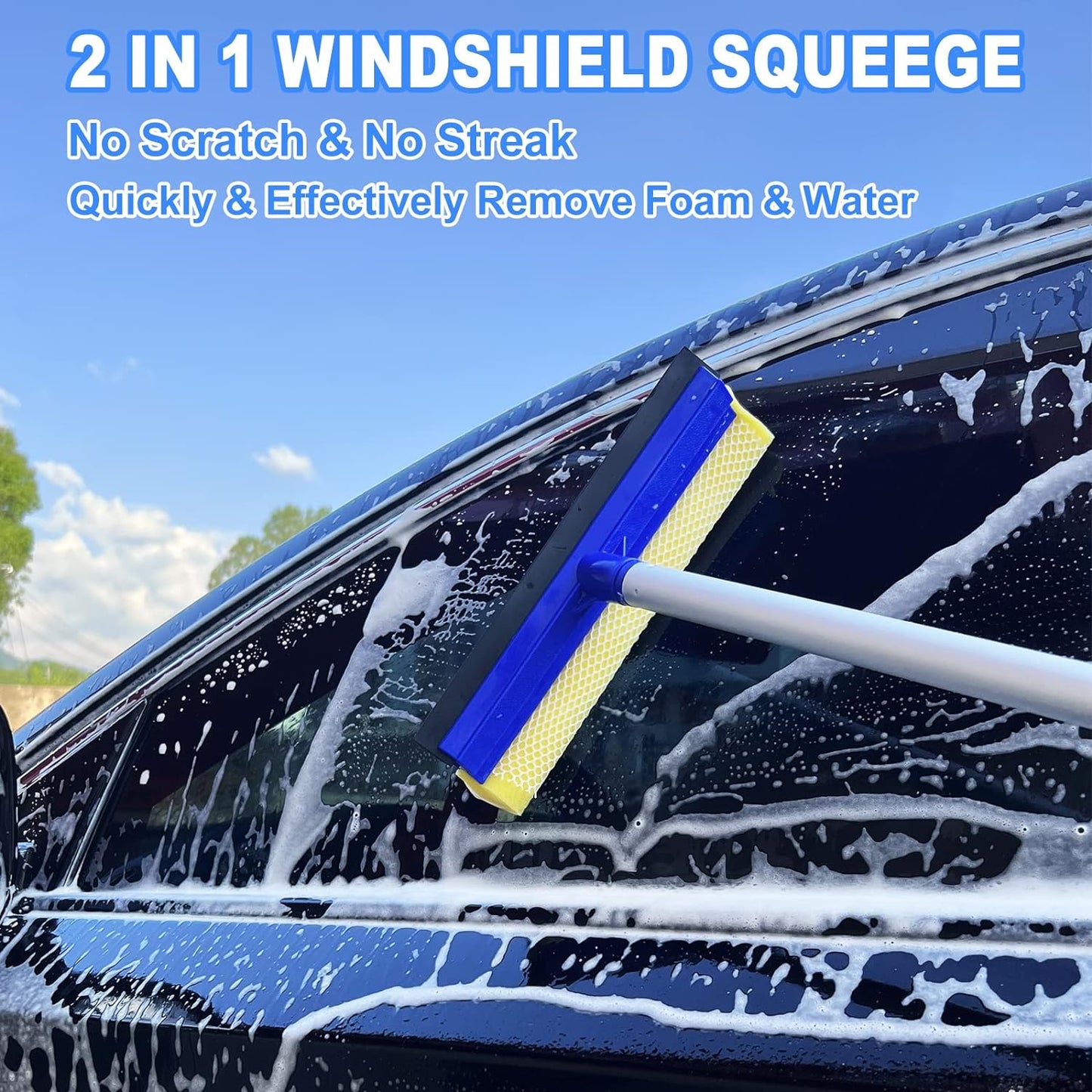 62'' Car Wash Brush Kit Mitt Mop Sponge with Long Handle, 1 Chenille Scratch-Free Replacement Head, Windshield Window Squeegee,Car Duster,Car Detailing Brushes,Tower,Car Cleaning Kit for Cars RV Truck