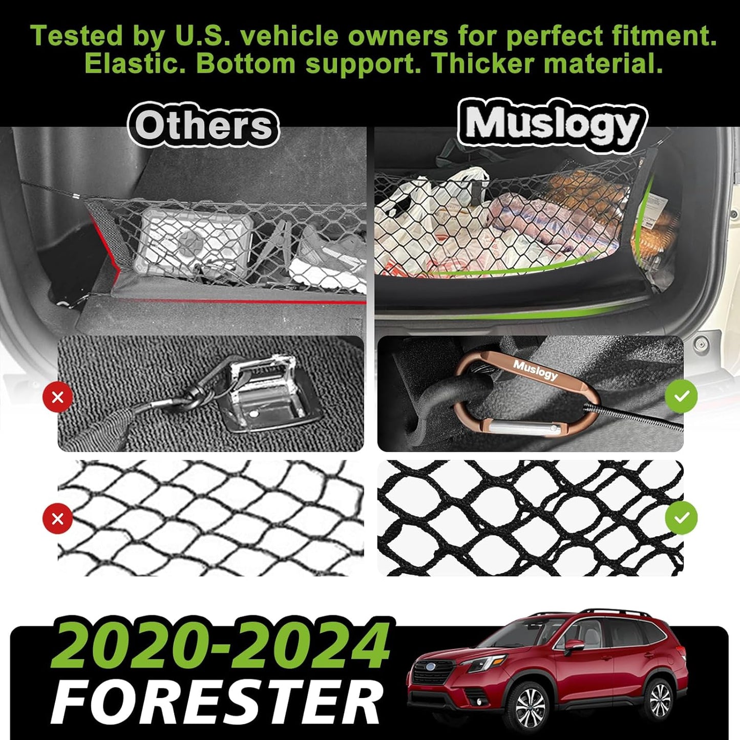Muslogy Truck Bed Cargo Net Trunk Netting Compatible with 2023-2025 2026 Honda CR-V Accessories, Pickup Cargo Organizer SUV Sedan Storage Net w/Heavy Duty Carabiners - Colors B
