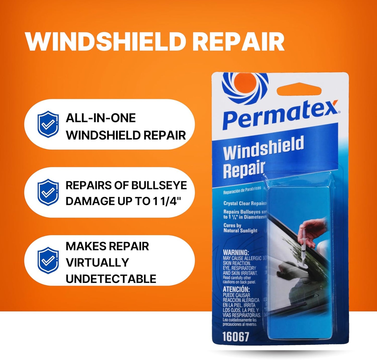 Permatex 16067 Bullseye Windshield Repair Kit, .025 oz. Syringe, .025 Ounce Syringe , White