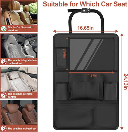 Car Backseat Organizer with table Tray(1Pack) 9 Storage Pockets Backseat Car Organizer with Tablet Holder, Back seat Organizer for Kids Road Trip Essentials Travel
