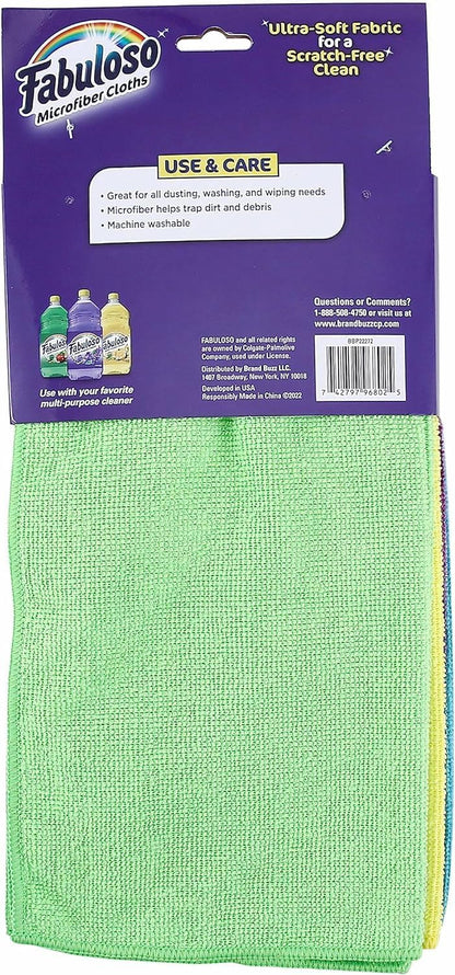Fabuloso Microfiber Cleaning Cloths for Home & Car, Lint-Free Scratch-Free Rags for Glass, Kitchen & Wood, Reusable Machine Washable, Absorbent for Dusting & Wiping, Rainbow, 13 x 13 in, 8 Count