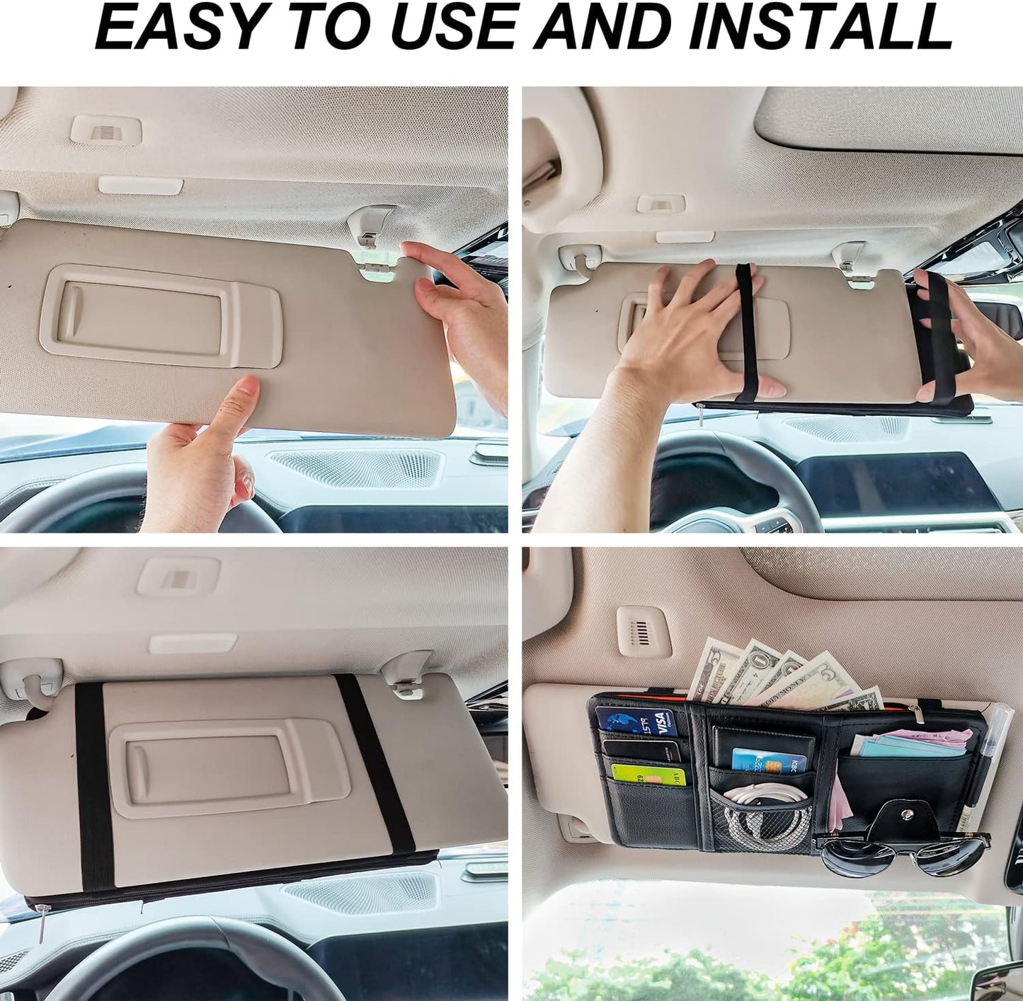 Keedolla Car Sun Visor Organizer, Truck Visor Organizer Car Sun Storage Pocket Pouch Case Bag for Sunglasses, Cards, Pens and Document - Pink