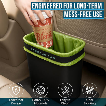 Car Trash Can for Car — 3-Gallon Leakproof Garbage Can with Floor Mat Clip & Bag Securement Band | Open-Top Vehicle Trash Bin for Drivers & Passengers | Fits SUV, Truck, Van, Sedan, MPV (Black)