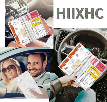 Car Registration and Insurance Card Holder - Leather Vehicle Glove Box Automobile Documents Paperwork Wallet Case Organizer for ID, Driver's License, Key, Cards - Car Accessories for Women&Men