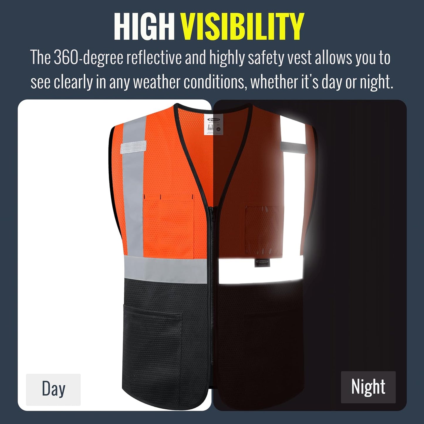 JKSafety Safety Vest for men women Hi Vis Vest with Pockets and Zipper High Visibility Meet ANSI Standard（BX310