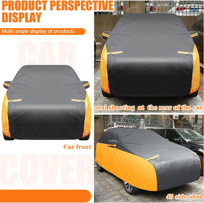 Riakrum Full Car Cover Waterproof All Weather for Automobiles Windproof Cover Rain UV Protection Sun Scratch Resistant Outdoor Universal(Fit Sedan Length (185-193'') 70'' H,Black, Orange)