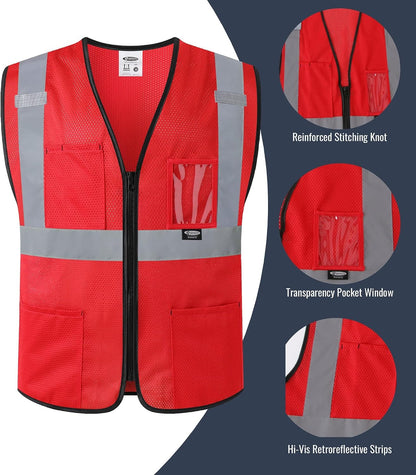 JKSafety Safety Vest for men women Hi Vis Vest with Pockets and Zipper High Visibility Meet ANSI Standard（BX310