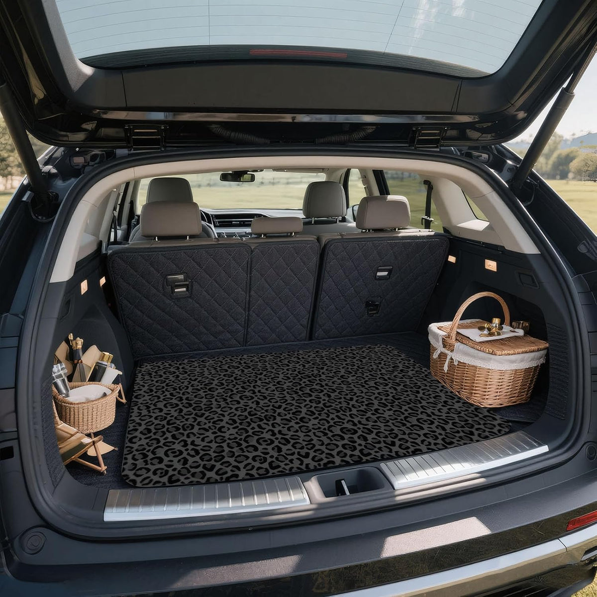 Universal Car Trunk Mat 29" x 39",Purple Colorful Flowers All Weather Trunk Protection Cargo Liner, Durable Cargo Mat Rear Trunk Liner,Stylish Vehicle Interior Accessories Suitable for Most Car Models
